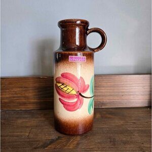 Vtg Scheurich West Germany Bottle Vase w Handle Floral Folk Art Pattern 407-20